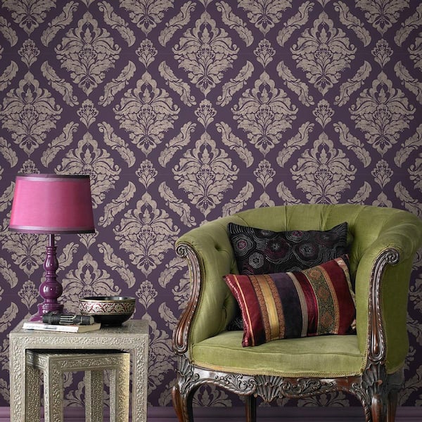 Damaris Purple/Silver Wallpaper Sample