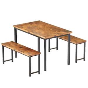Eureka Industrial 3-Piece Rustic Brown Wood Rectangular Kitchen Dining Set with Two Benches