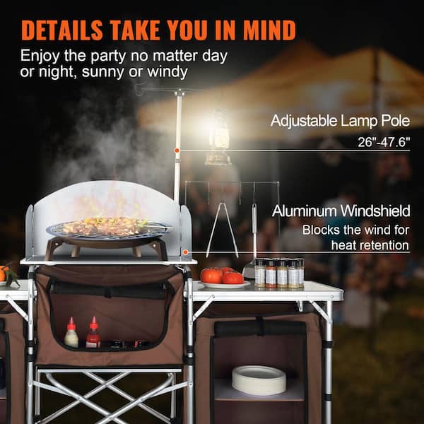 SKYSHALO Camping Kitchen Table, Folding Outdoor Cooking Table with