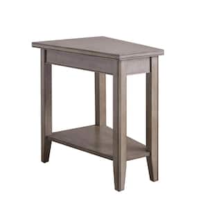 Laurent 17 in. W x 24 in. D Smoke Gray Recliner Wood Wedge Shaped End/Side Table with Shelf