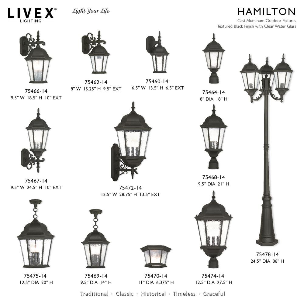 Hamilton Textured Black 3-Light Outdoor Post Lantern with Clear Water Glass