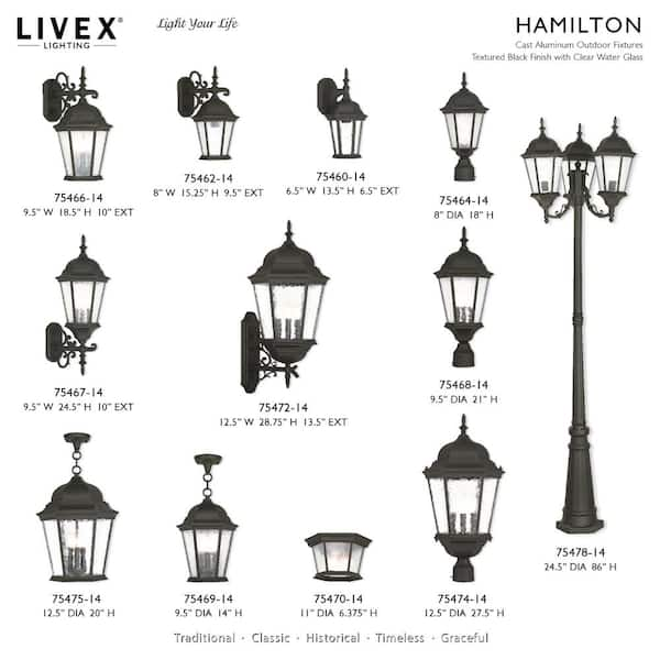 Livex Lighting Hamilton 3 Light Textured Black Outdoor Post Top