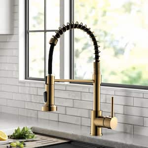 Single Handle Deck Mount Pull Down Sprayer Kitchen Faucet in Gold
