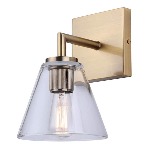 CANARM Berkley 6.5 in. 1-Light Gold Bathroom Vanity Light with Clear Glass Shades, No Bulbs Included