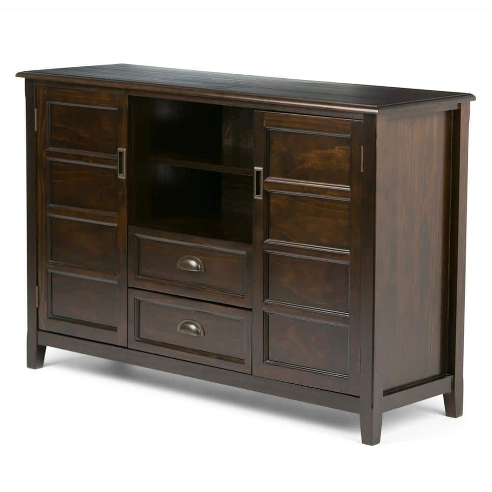 Mahogany Brown 60" Solid Wood TV Stand with Cabinets