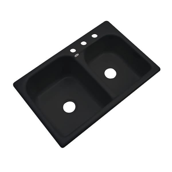 Thermocast Cambridge Drop-In Acrylic 33 in. 3-Hole Double Bowl Kitchen Sink in Black