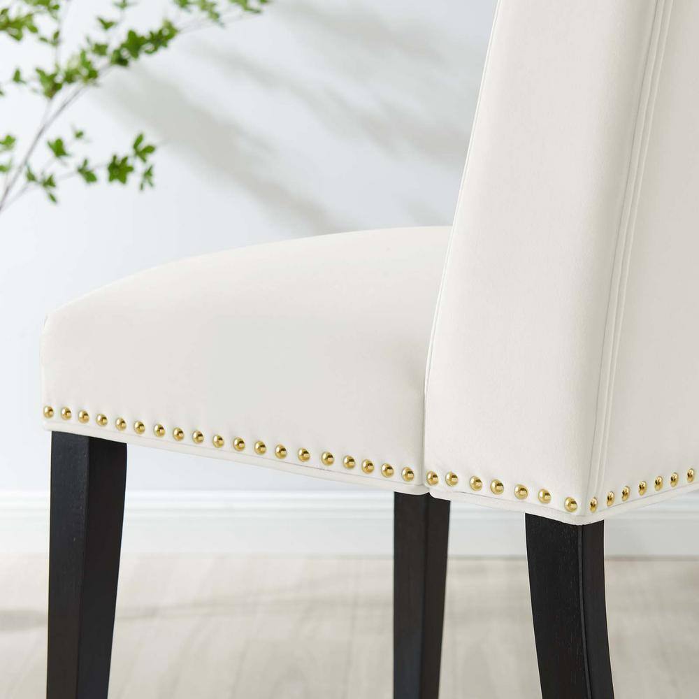 Elegant White Velvet Upholstered Side Chair with Wood Frame