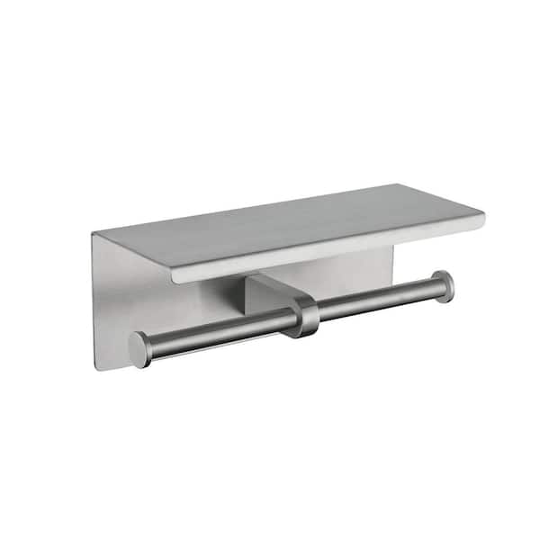 ATKING Bath Wall-Mount Double Post Toilet Paper Holder Shelf Non-Slip Tissue Roll Holder in Brushed Nickel
