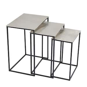 14 in. Silver Geometric Large Rectangle Aluminum End Accent Table with Black Stands (3- Pieces)