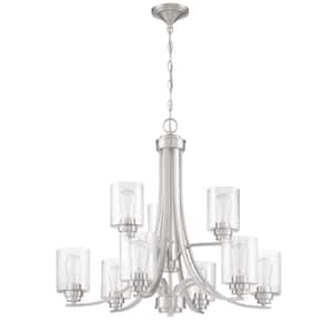 Bolden 9-Light Brushed Nickel Finish with Seeded Glass Transitional Chandelier for Kitchen/Dining/Foyer No Bulb Included