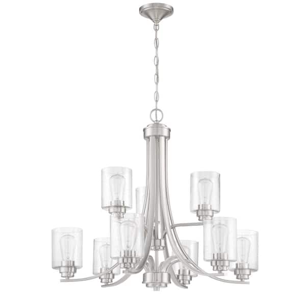 CRAFTMADE Bolden 9-Light Brushed Nickel Finish with Seeded Glass Transitional Chandelier for Kitchen/Dining/Foyer No Bulb Included