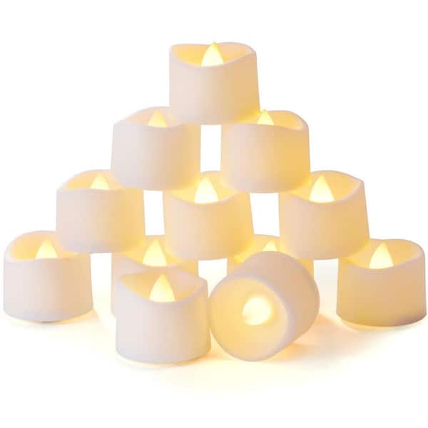 Angel Sar 1.3 in. x 1.5 in. Warm White Plastic Flameless LED Lantern Candles, Battery Operated Candles with Timer (12-Pack)