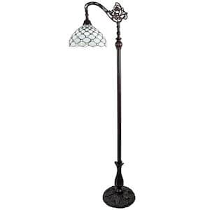 62 in. Brown and White Traditional Shaped Standard Floor Lamp With White Stained Glass Bowl Shade