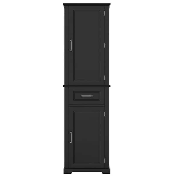 20 in. W x 15.8 in. D x 72.1 in. H Black MDF Freestanding Linen Cabinet with Adjustable Shelf