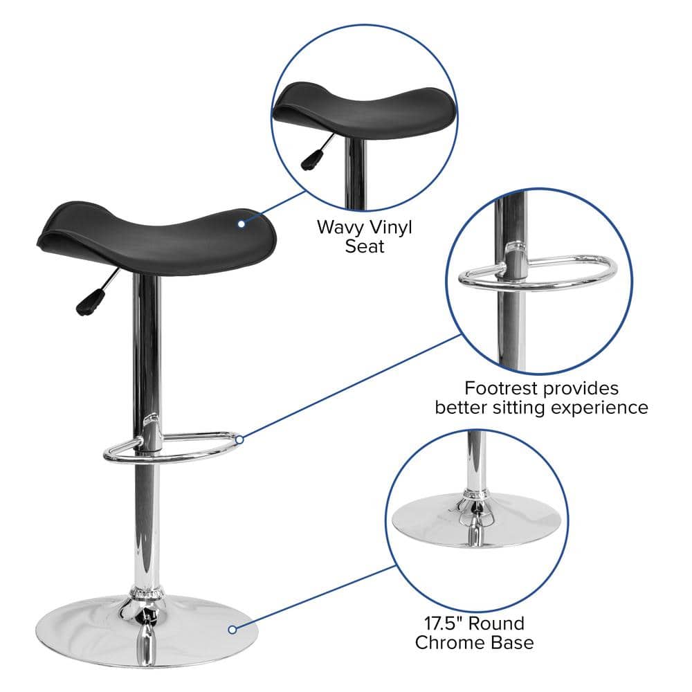 Black Adjustable Height Swivel Barstool with Chrome Base