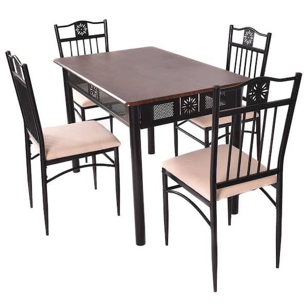 Costway 5-Piece Brown Dining Table Chair Set