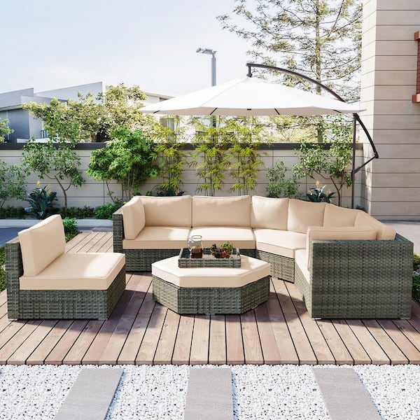 Harper & Bright Designs All Weather Wicker Outdoor Sectional Set with ...