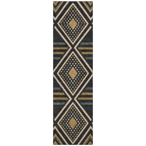 Chantille Machine Washable Indoor/Outdoor Abstract ACN3128 Black 2 ft. x 7 ft. Runner Rug