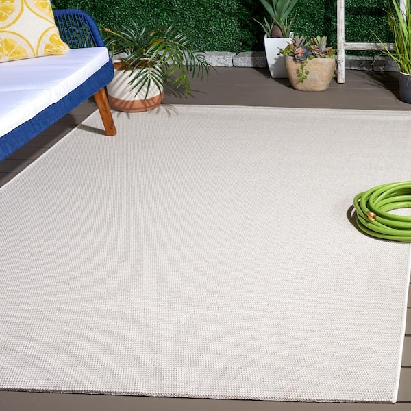 Sisal All-Weather Ivory/Beige  8 ft. x 10 ft. Solid Woven Indoor/Outdoor Area Rug