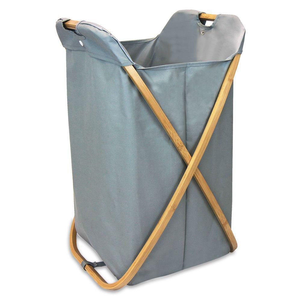 HOUSEHOLD ESSENTIALS Natural Gray, Collapsible, Polycotton, X-Frame Wood Laundry  Hamper, Folding Wood Frame 6787-1 - The Home Depot