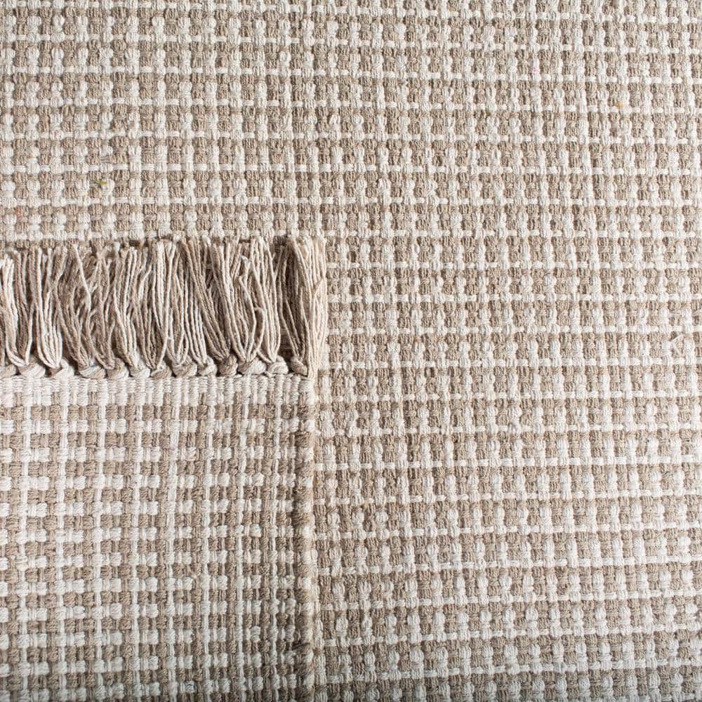 Ivory and Grey Flat Woven Cotton Area Rug, 9' x 12'