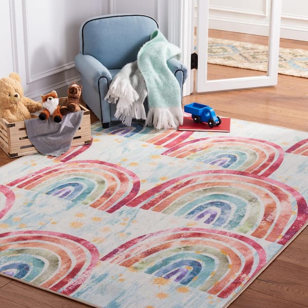 Kids Playhouse 4 ft. x 6 ft. Blue/Ivory Starry Rainbows Area Rug