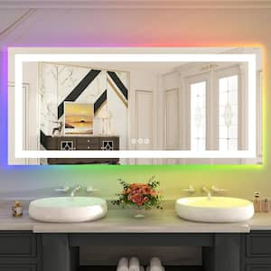 60 in. W. x 28 in. H Rectangular Frameless LED Frontlit, RGB Backlit Anti-Fog Tempered Glass Wall Bathroom Vanity Mirror