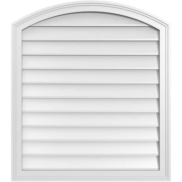 Ekena Millwork 30 in. x 34 in. Arch Top Surface Mount PVC Gable Vent: Functional with Brickmould Frame