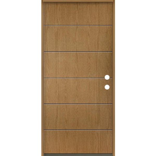 Krosswood Doors TETON Modern 36 in. x 80 in. Left-Hand/Inswing 6-Grid Solid Panel Bourbon Stain Fiberglass Prehung Front Door