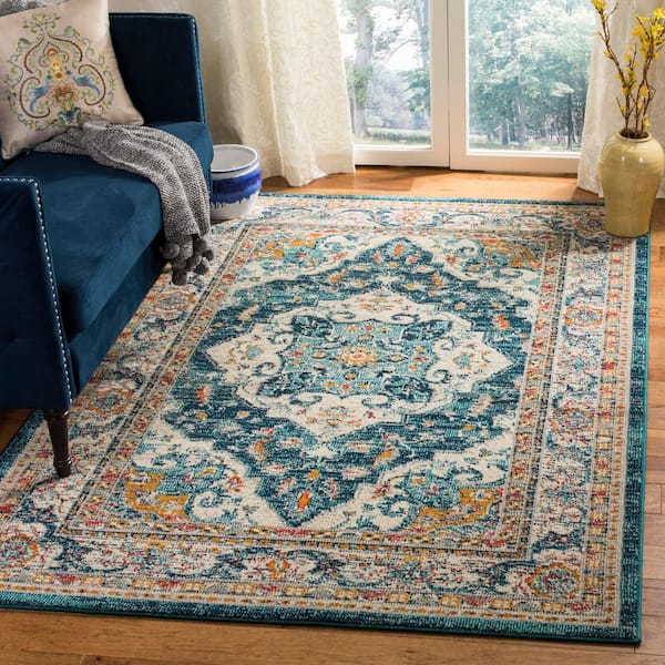 Phoenix Ivory/Blue 8 ft. x 10 ft. Border Area Rug