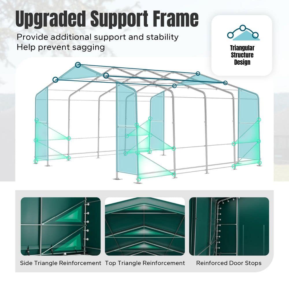 20' x 20' Green Metal Frame Portable Garage with Windows