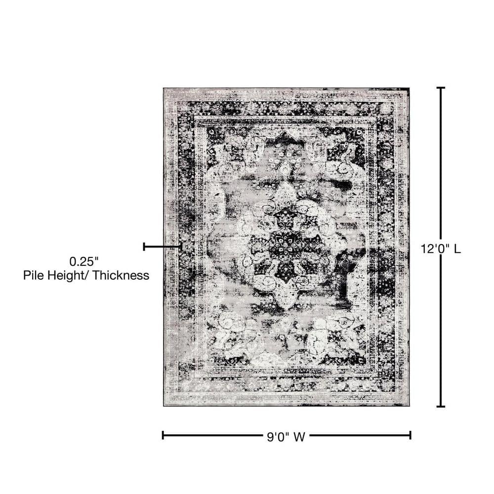 Black and Gray Rectangular Stain-Resistant Area Rug