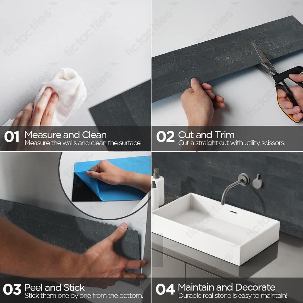 African Night Black Slate Peel-and-Stick Kitchen and Bathroom Tiles