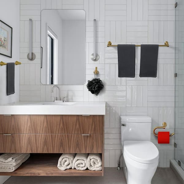 6-Piece Bath Hardware Set with Towel Bar, Toilet Paper Holder and Towel Hook in Gold
