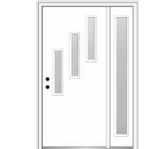 Davina 48 in. x 80 in. Right-Hand Inswing 3-Lite Frosted Glass Primed Fiberglass Prehung Front Door on 4-9/16 in. Frame