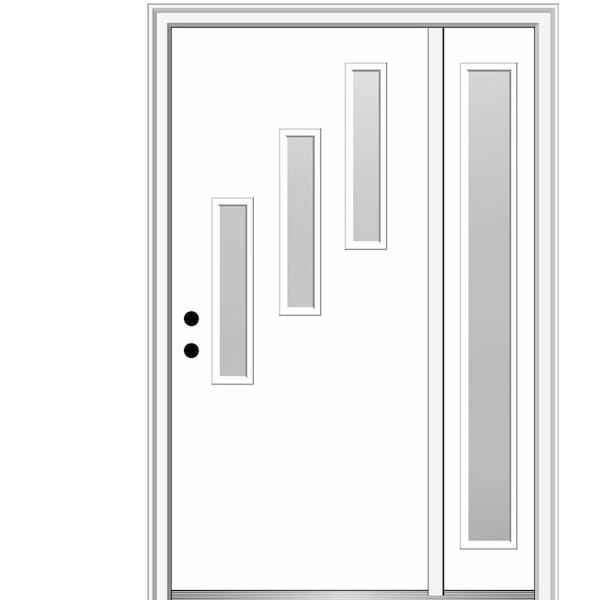 MMI DOOR Davina 48 in. x 80 in. Right-Hand Inswing 3-Lite Frosted Glass Primed Fiberglass Prehung Front Door on 6-9/16 in. Frame