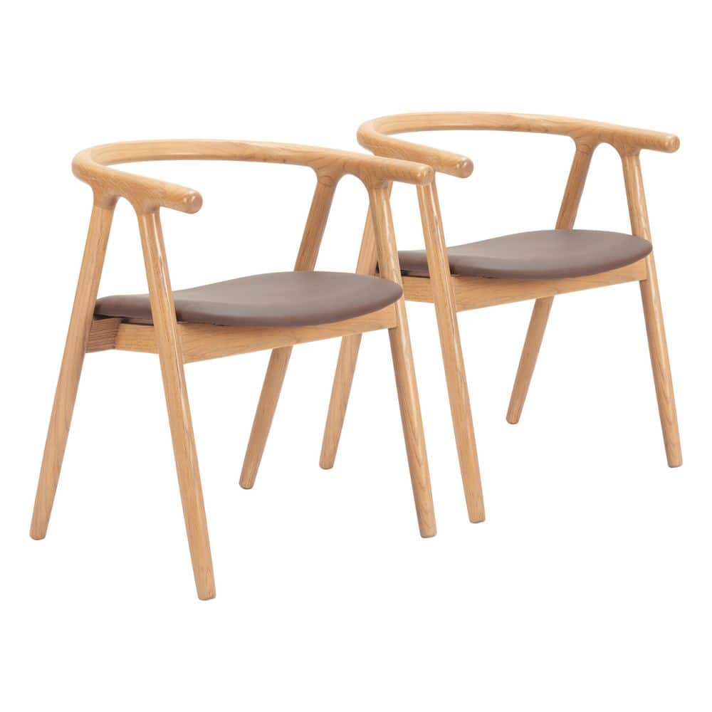 Peker Brown & Natural Faux Leather Dining Chair-(Set of 2)