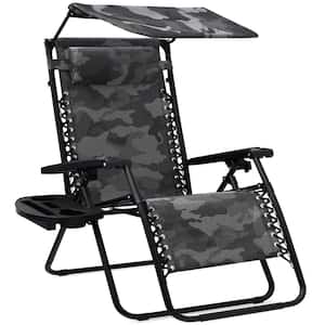 Zero Gravity Folding Reclining Camouflage Fabric Outdoor Lawn Chair with Canopy Shade, Headrest Tray