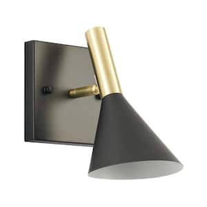 7-Watt 1-Light Black Fully Adjustable Wall Sconce with Bulb