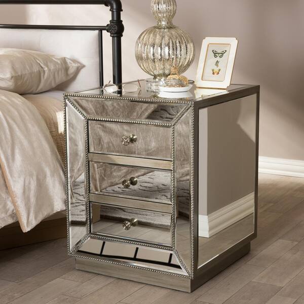 Baxton Studio Currin Glam 3 Drawer Silver Metallic Finished Wood