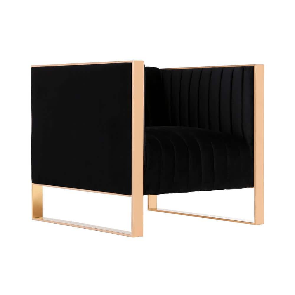 Black Velvet Sofa and Armchair Set with Rose Gold Frame