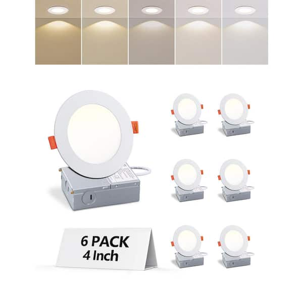 4 in. Canless Ultra-Thin 9-Watt Adjustable 5 CCT Remodel Integrated LED Recessed Light Kit (6-Pack)