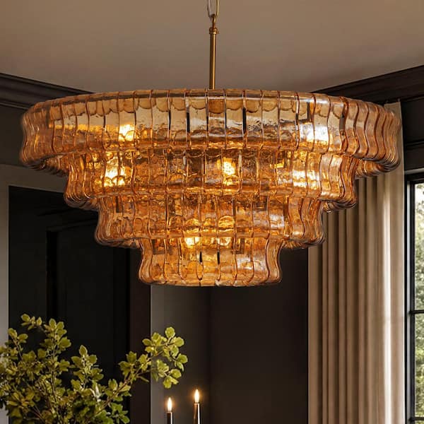 Ecogleam 47 in. 17-Light Gold Rectangle Dining Room Chandelier