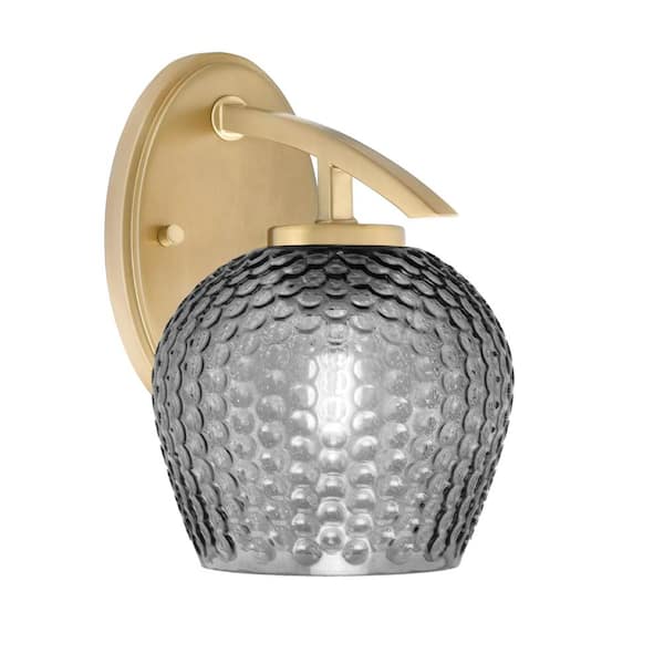 Unbranded Siena 5.75 in. 1-Light New Age Brass Sconce with 6 in. Smoke Textured Glass Shade No Bulb Included