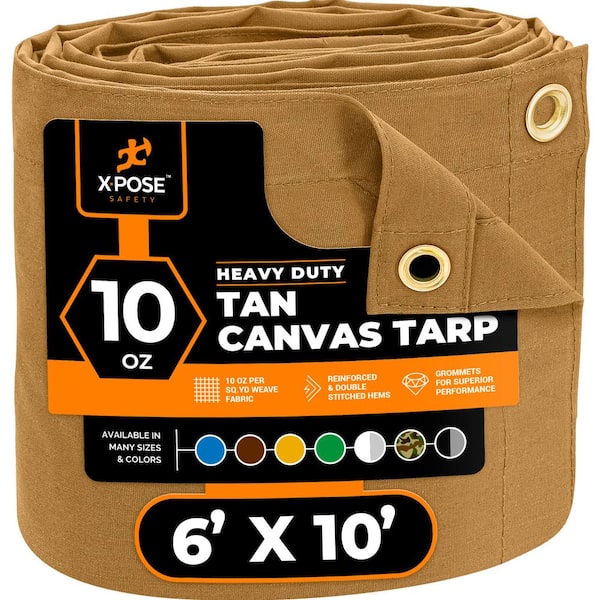 XPOSE SAFETY Canvas Heavy Duty 6 ft. W X 10 ft. L Tan 10 oz. Tarp
