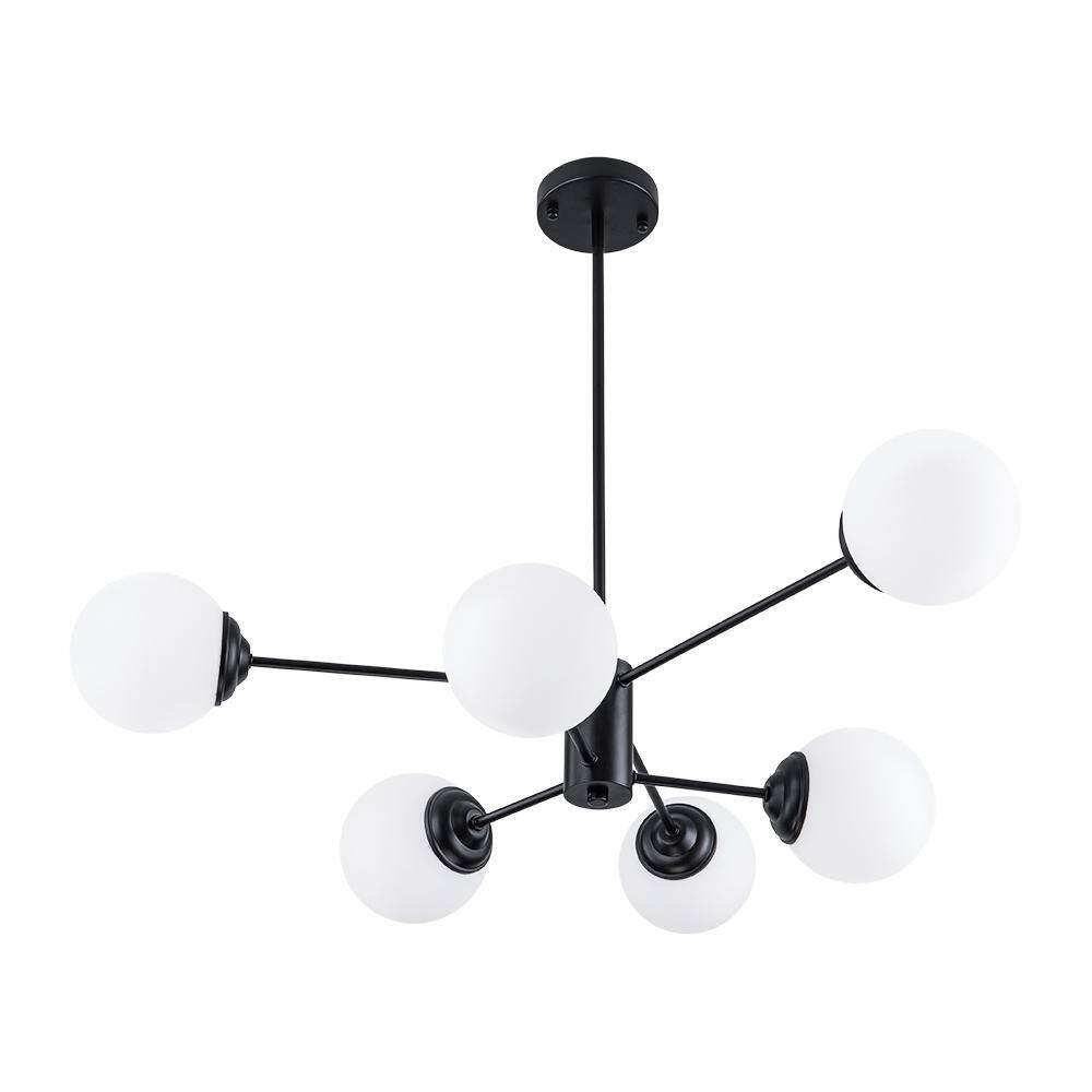 Ceder 6-Light 35.4-in W Matte Black Sputnik Chandelier with Opal Glass Globes for Dining Room and Living Room price history on PriceWatchPro