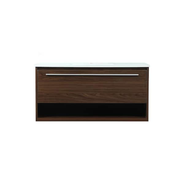 Unbranded Simply Living 40 in. Single Bathroom Vanity in Walnut with Quartz Vanity Top in Ivory White