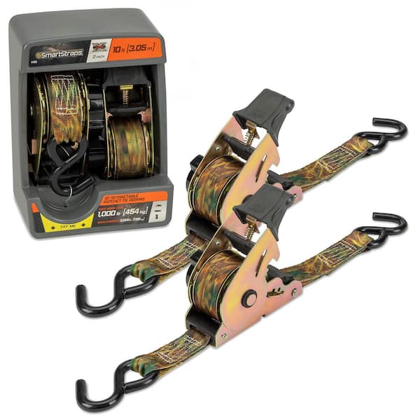 10 ft. x 1.5 in. Camo Retractable Ratchet Tie Down Straps with 1,000 lb. Safe Work Load - 2 pack