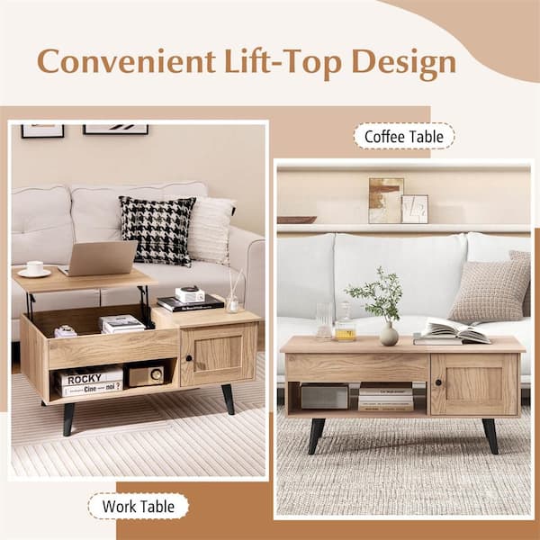 Costway 39.5 in. Natural Rectangle Wood Coffee Table