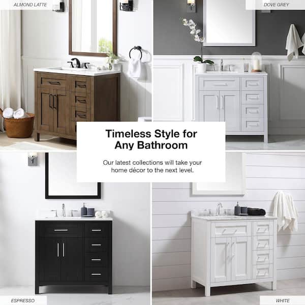Tahoe 36 in. Single Sink Almond Latte Bath Vanity with White Engineered Stone Top and Mirror (Assembled)